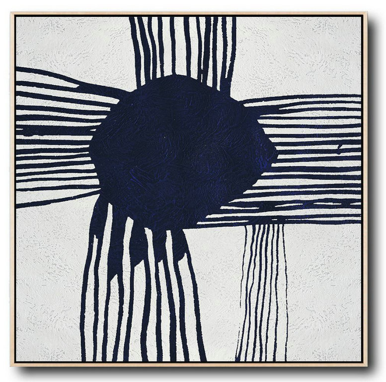 Extra Large Wall Art,Hand Painted Navy Minimalist Painting On Canvas,Acrylic Painting Wall Art
